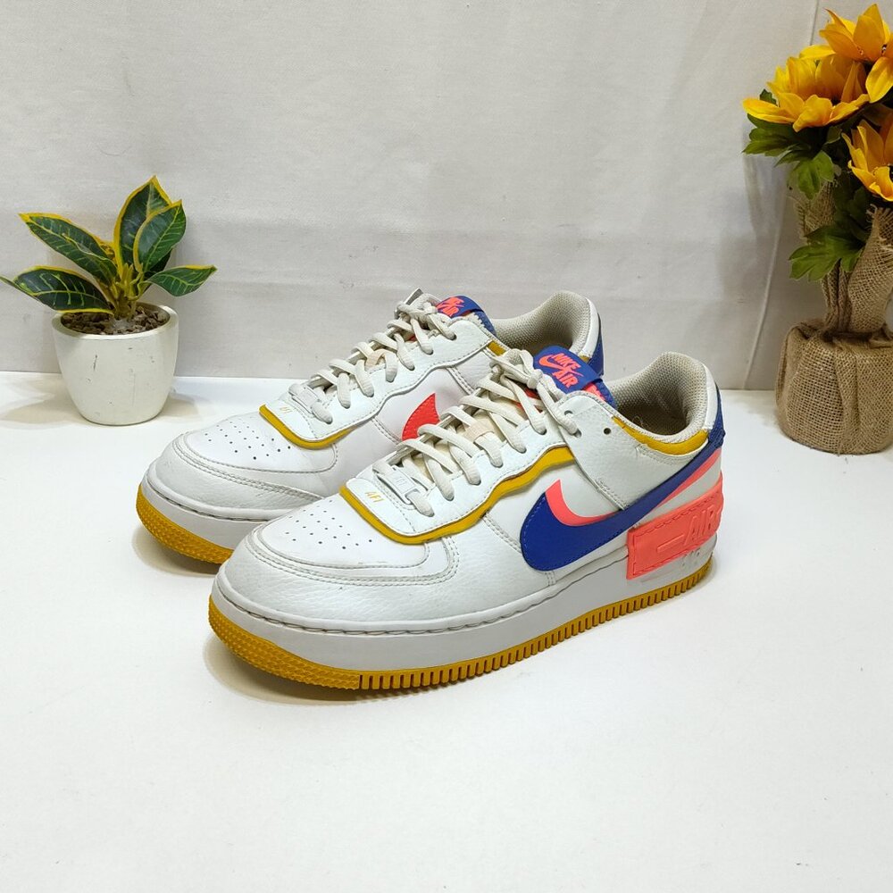 Nike Air Force 1 Shadow Leather Sneaker CI0919-105 WMNS US10 White Crimson Blue - Picture 2 of 11